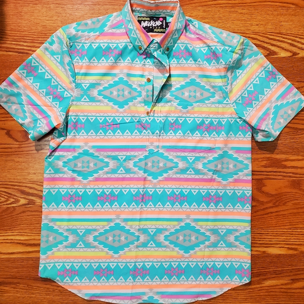 Chubbies Shirt Adult Large M Multi Weekend Wear Aztec Hawaiian Button Front Mens